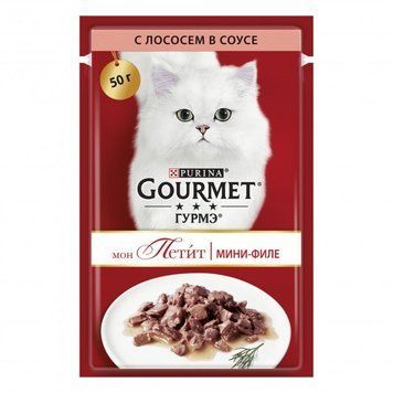 Вологий корм для кішок Gourmet Mon Petit лосось в соусі 50г (7613035312692) 000077216 фото