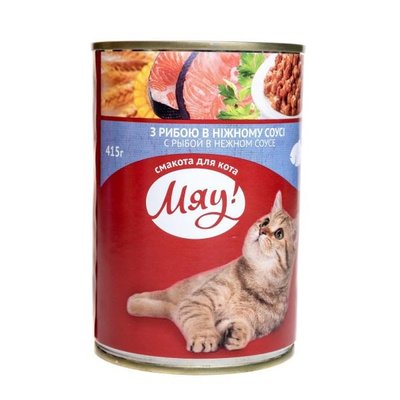 Вологий корм для дорослих котів Мяу! зі смаком риби в ніжному соусі 415 г (4820083902642) 000015967 фото