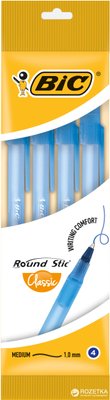Ручки кулькові BIC Round Stic M сині 4 шт. (3086123466128) В00193491 фото