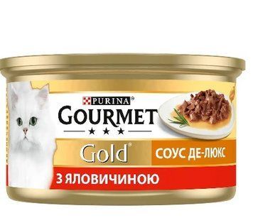 Влажный корм Purina Gourmet Gold для кошек, Соус Де-Люкс, Кусочки в соусе, Говядина 85 г.(7613036705134) 000029967 фото