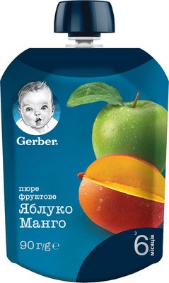 Пюре Gerber фруктове Яблуко та манго з 6 місяців 90 г (7613036345866) В00099584 фото