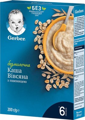Дитяча каша Gerber Суха безмолочна швидкорозчинна Вівсяно-пшенична для дітей з 6 міс. 200 г (7613287016461) В00098396 фото