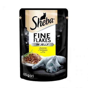 Влажный корм с курицей для кошек (кусочки в желе) Sheba Black&Gold Fine Flakes 85 г (4770608257224) 000078523 фото