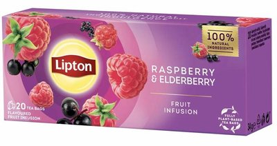 Чай фруктовий Lipton Raspberry&Elderberry 1.6 г х 20 пакетиків (8720608014064) 000075733 фото