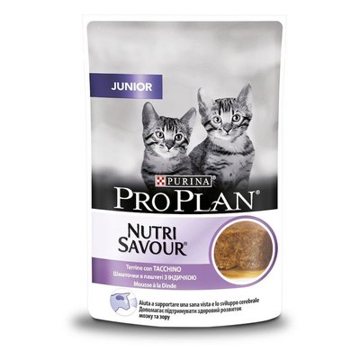 Вологий корм для кошенят Purina Pro Plan Junior Nutrisavour шматочки у паштеті з індичкою 75г (7613038508641) 000077885 фото