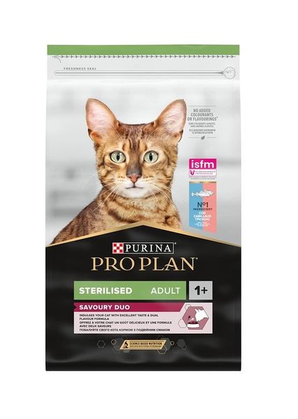 Сухой корм Pro Plan Sterilised Adult 1+ Savoury Duo для кошек, с треской и форелью 10 кг ( 7613036732697) 000076288 фото