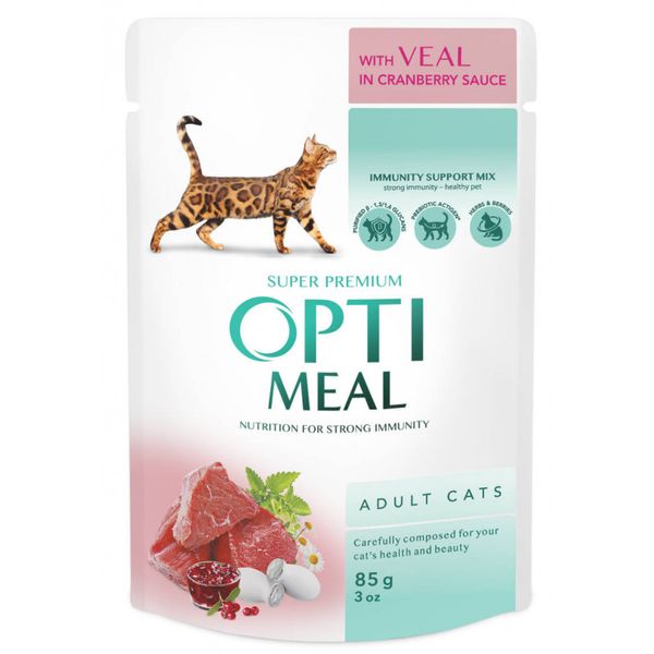 Влажный корм Optimeal кошек со вкусом телятины в клюквенном соусе 85г (4820083905438) 000026874 фото