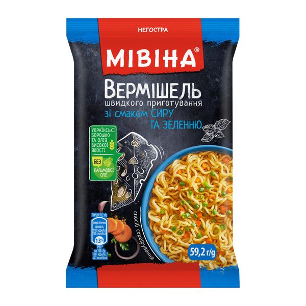 Вермішелі Мівіна зі смаком сиру та зеленню Негостра 59.2 г (8445290694140) 000076999 фото