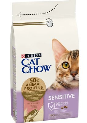 Сухий корм Cat Chow Sensitive з лососем для дорослих котів із чутливою шкірою та травленням 15 кг ( 7613035394902) 000074670 фото