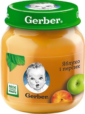 Пюре Gerber фруктовое Яблоко и персик с 6 месяцев 130 г (7613033514890) В00193338 фото