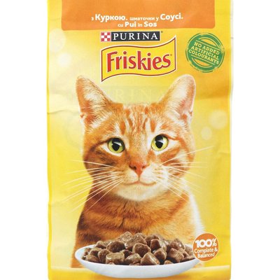 Вологий корм для котів Purina Friskies з куркою, шматочки у підливці 85 г.(7613036965262) 000035253 фото