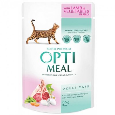 Вологий корм Optimeal для котів зі смаком ягняти і овочів 85 г.(4820083905445) 000026872 фото