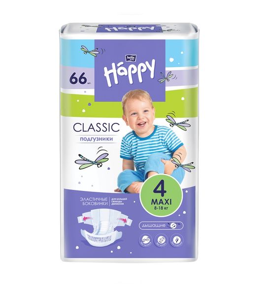 Підгузки дитячі Bella Baby Happy Classic Maxi 8-18 кг 66 шт (5900516603144) В00194687 фото