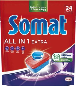 Таблетки для посудомийної машини Somat All in 1 Extra 24 шт (9000101809466) В00315479 фото