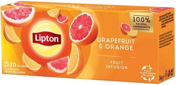 Чай Lipton Grapefruit&Orange чорний 20 пакетиків (8720608014248) 000075905 фото