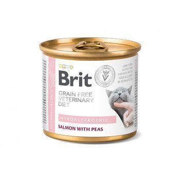 Влажный корм Brit Grain Free Veterinary Diets Hypoallergenic для кошек с пищевой аллергией или непереносимостью с лососем и зеленым горошком 200 г (8595602549825) S1111168650 фото
