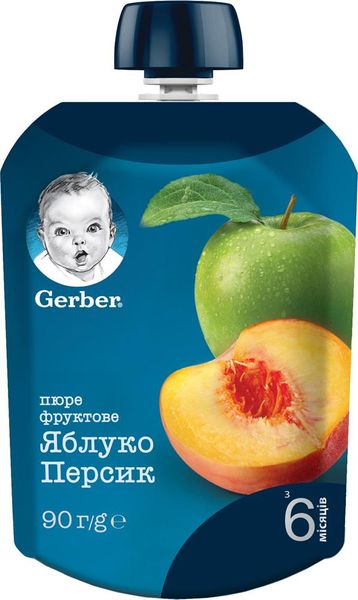Пюре Gerber фруктове Яблуко та персик з 6 місяців 90 г (7613036345460) В00138264 фото
