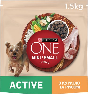 Сухий корм PURINA ONE Mini/Small Active для дорослих собак дрібних порід, з куркою та рисом 1.5 кг (8445290348265) 000076432 фото