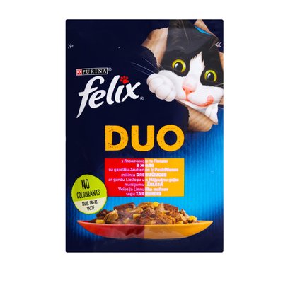 Вологий корм для котів Felix Fantastic Duo з яловичиною та птицею шматочки в желе 85 г (7613287027597) 000071581 фото
