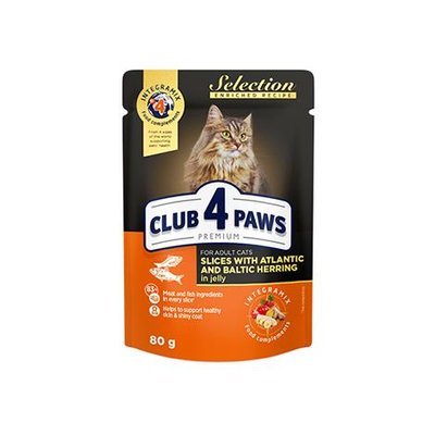 Вологий корм Club 4 Paws Selection для котів Оселедець та Салака в Желе 80г (4820215363440) 000063070 фото