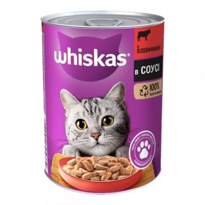 Вологий корм Whiskas для котів з яловичиною шматочки в соусі 400г(5900951305382) 000076031 фото