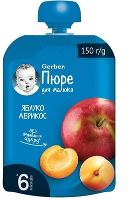 Пюре Gerber фруктове Яблуко, абрикос з 6 місяців 150 г (7613287358950) В00197235 фото
