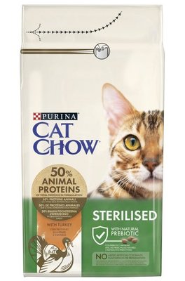 Сухий корм CAT CHOW Sterilised для дорослих котів після стерилізації, з індичкою 1.5 кг (7613287329516) 000071461 фото