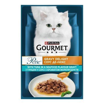 Влажный корм Gourmet Perle Gravy Delight С тунцом в соусе с ароматом морепродуктов для взрослых кошек 85г(8445291188341) 000086565 фото