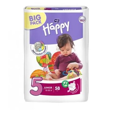Подгузники детские Bella Baby Happy 5 Junior 12-25 кг 58 шт (5900516601133) В00300416 фото