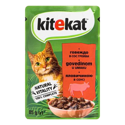 Влажный корм для кошек Kitekat с говядиной в соусе 85 г (5900951307379) 000077368 фото