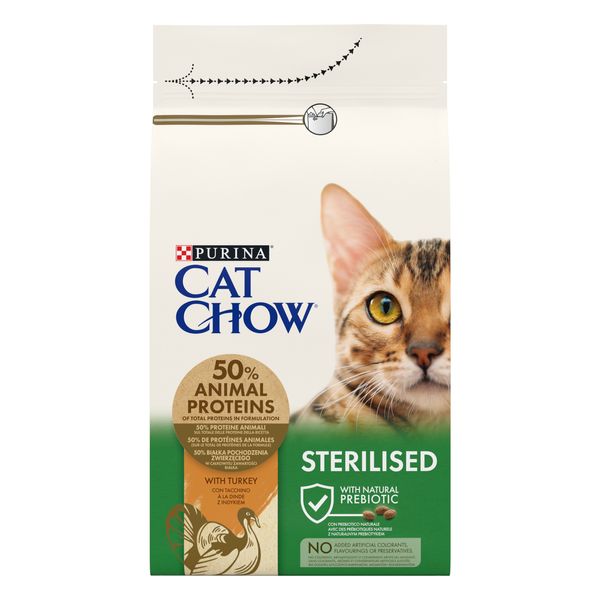 Сухий корм CAT CHOW Sterilised для дорослих котів після стерилізації, з індичкою 1.5 кг (7613287329516) 000071461 фото