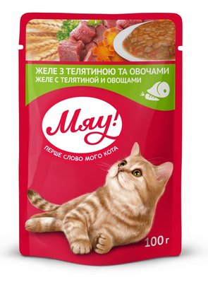 Влажный корм Мяу! для взрослых кошек Телятина и овощи в желе 100 г (4820083902826) 000016464 фото