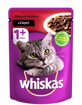Влажный корм для кошек Whiskas с говядиной в соусе 85г. (5900951301940) 000078086 фото