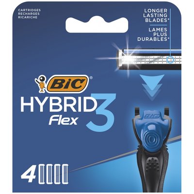 Змінні картриджі для гоління (леза) чоловічі BIC Flex 3 Hybrid 4 шт. (3086123480926) В00196238 фото