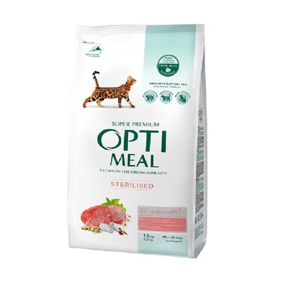 Сухий корм Optimeal для стерилізованих котів З високим вмістом яловичини 1,5 кг.(4820215364652) 000068918 фото