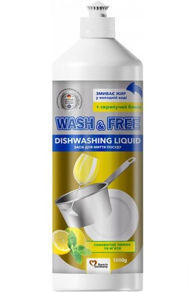 Засіб для миття посуду Wash & Free з екстрактом лимону та м'яти 1 л (4260637723093) В00300145 фото