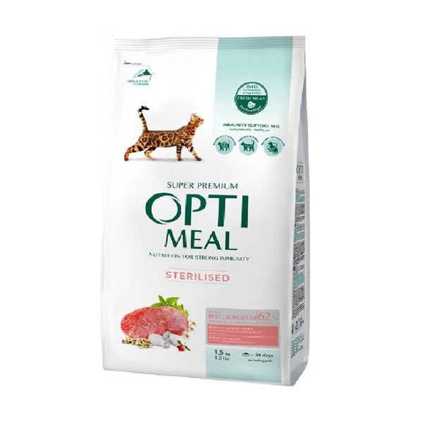 Сухий корм Optimeal для стерилізованих котів З високим вмістом яловичини 1,5 кг.(4820215364652) 000068918 фото