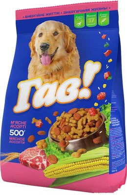 Сухий повнораціонний корм Гав! для дорослих собак з м'ясним асорті 500 г (4820083900013) 000016015 фото