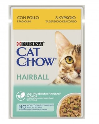 Вологий корм Purina Cat Chow Hairball для котів, ніжні шматочки з куркою та зеленою квасолею 85 гр( 7613037031393) 000070607 фото