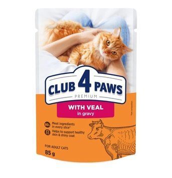 Вологий корм Club 4 Paws для дорослих котів з телятиною в соусі 85 г. (4820269143012) 000080516 фото