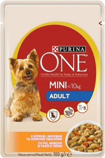 Влажный корм для собак Purina One Mini Adult с курицей, морковью и зеленой фасолью в подливе 100 г. (7613036473415) 000070598 фото