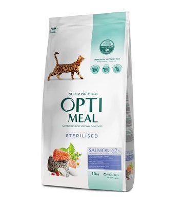 Повнораціонний сухий корм Optimeal для стерилізованих котів лосось 10 кг (4820215368179) 000077808 фото