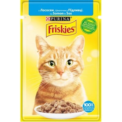 Вологий корм для котів Purina Friskies шматочки у підливі з лососем 85 г (7613036962230) 000035246 фото