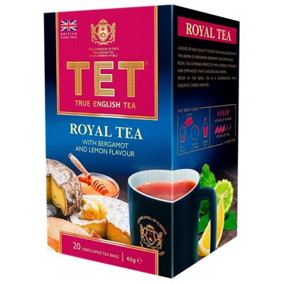 Чай ТЕТ Royal Черный с ароматом лимона и бергамота пакетированный 20 х 2 г (5060207696692) 000027487 фото