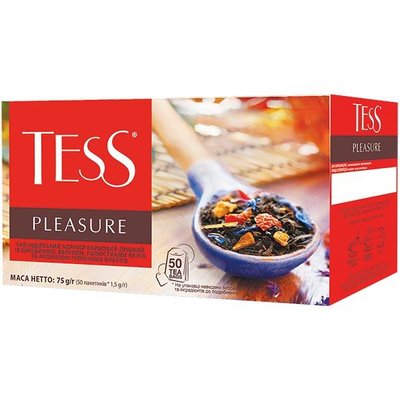 Чай TESS Pleasure Чорний із шипшиною, яблуком, пелюстками квітів і ароматом тропічних фруктів пакетований 50 х 1.5 г (4823096807539) 000062970 фото