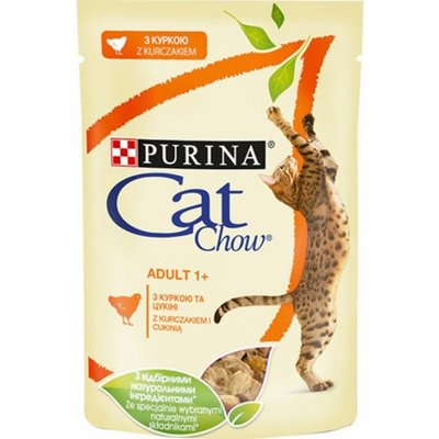 Вологий корм Purina Cat Chow Adult для котів з куркою і кабачками 85 г (7613036595049) 000070719 фото