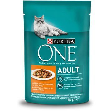 Влажный корм Purina One Adult для кошек с курицей и зеленой фасолью 85 г.(7613038255743) 000076133 фото