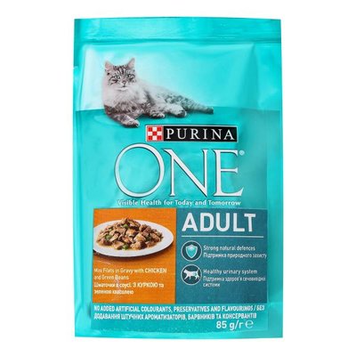 Вологий корм Purina One Adult для котів з куркою та зеленою квасолею 85 г.(7613038255743) 000076133 фото
