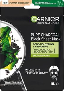 Черная Тканевая маска Garnier Skin Naturals Очистной Уголь + Черные водоросли 28 г (3600542097253) В00306123 фото