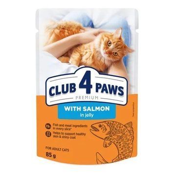 Вологий корм Club 4 Paws для дорослих котів з лососем в желе 85 г. (4820269142534) 000087036 фото